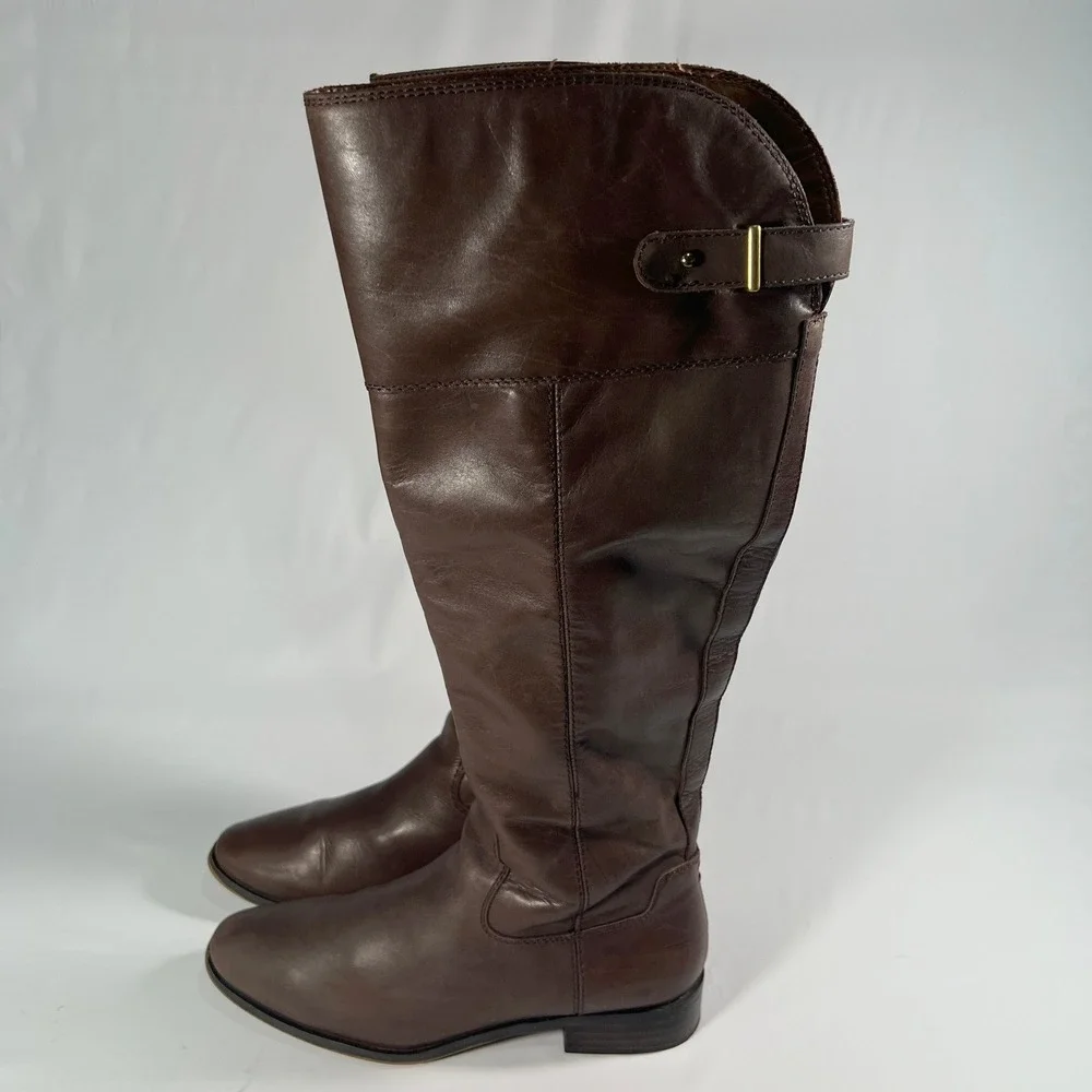 FRANCO SARTO Haleen Over the Knee Boots Womens 8 Brown Leather‎ Riding Studded